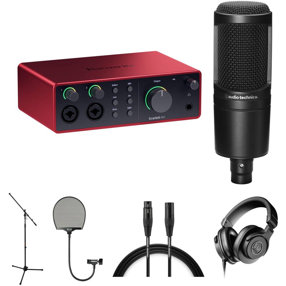 Focusrite Scarlett 4i4 4ta Generación Interfaz de Audio USB-C Kit de Grabación para Cantantes, Músic