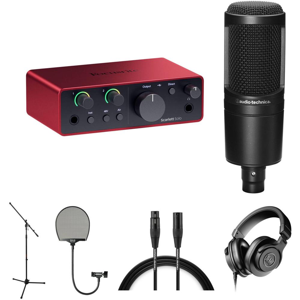 Focusrite Scarlett Solo USB-C Audio Interface (4ta Generación) Kit con Micrófono Audio-Technica AT20