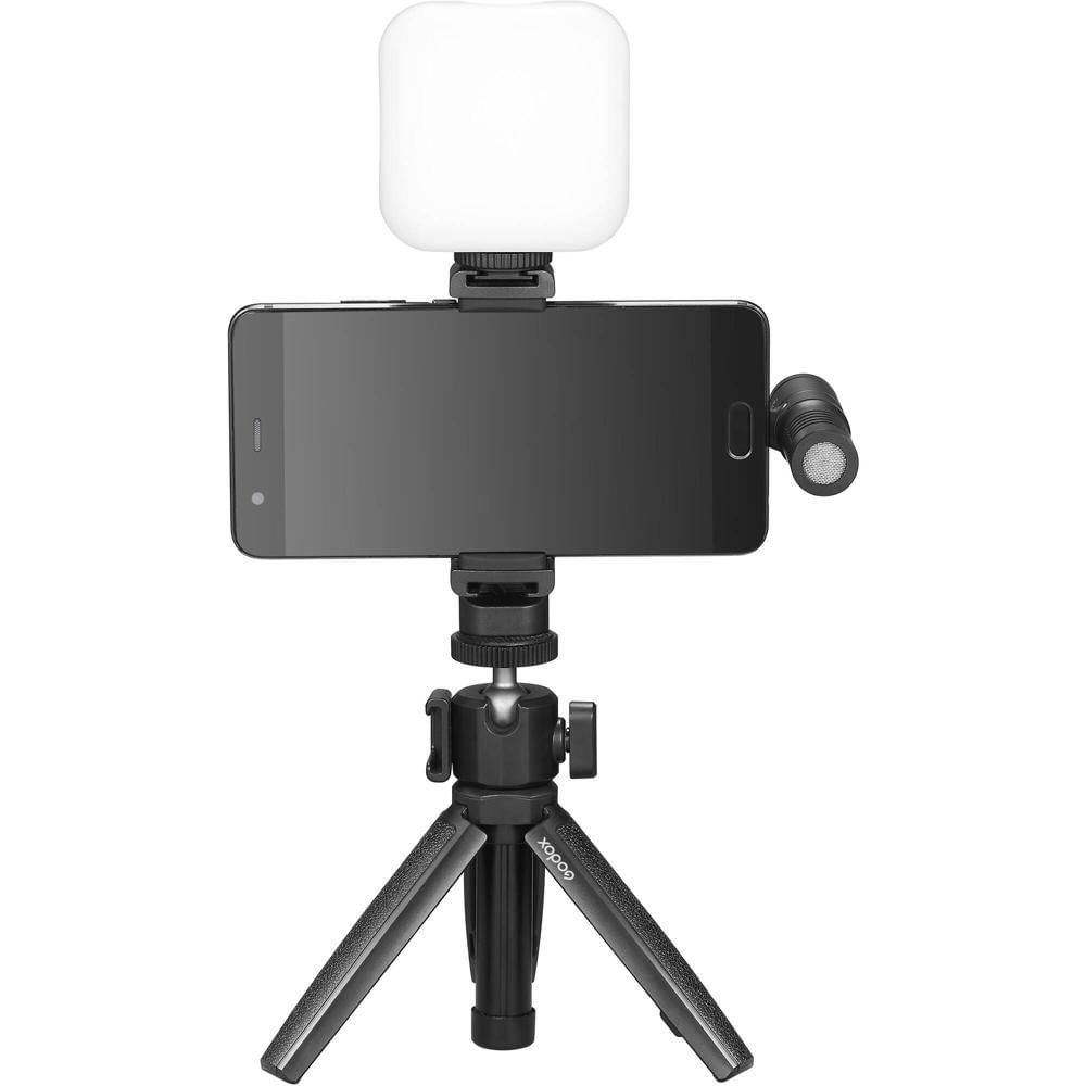 Kit de Vlog Godox VK2-LT para iPhone: Luz LED Bi-Color Mini, Micrófono con Conector Lightning, Trípo