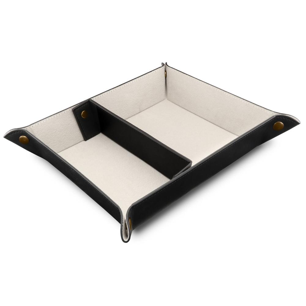 Bandeja Organizadora de Cuero Londo (2 Secciones, Negra) - Almacena y Organiza Dispositivos Pequeños