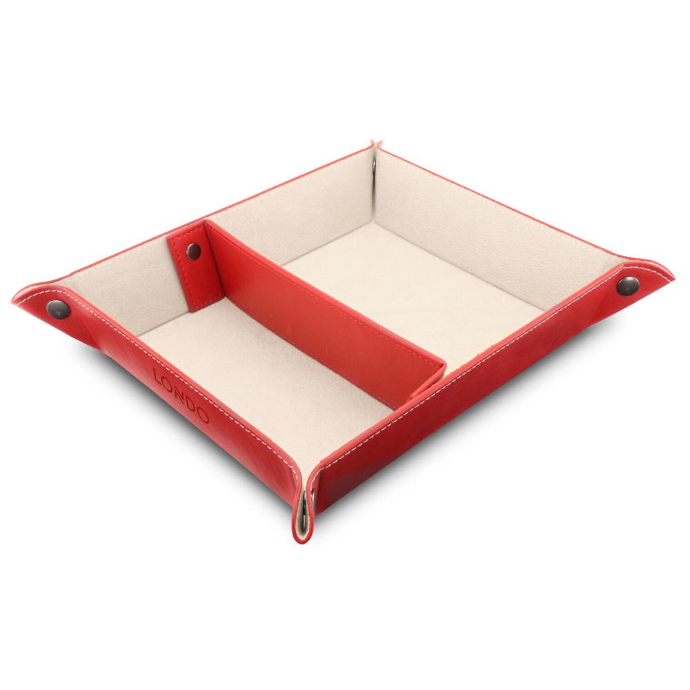 Bandeja Organizadora de Cuero Londo (2 Secciones, Roja) - Ideal para Mesas Laterales y Entradas, Alm