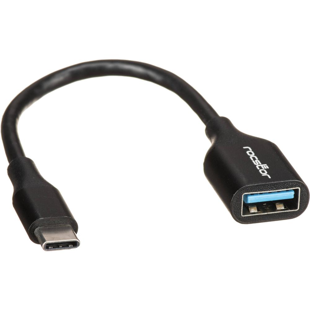 Rocstor Cable Adaptador USB 3.0 Tipo-C Macho a Tipo-A Hembra (6"", Negro) - Conectores Niquelados