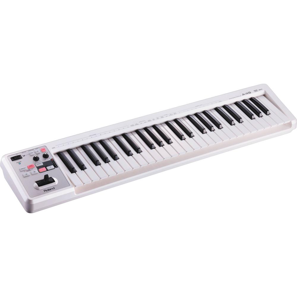 Roland A-49 - Controlador de Teclado MIDI (Blanco) con 49 Teclas Sensibles a la Velocidad, Controlad