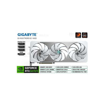 Tarjeta De Video Gigabyte Geforce Rtx 5070 Ti Aero Oc 16Gb Gddr7 Pcie 5.0 - Rendimiento Excepcional GV-N507TAERO OC-16GD