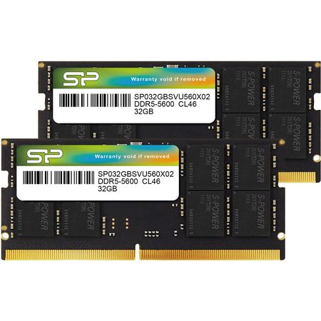 Kit de Memoria SO-DIMM Silicon Power 64GB (2 x 32GB) DDR5 5600 MHz, PC5-44800, 262 Pines, 1.1V, Late 1801363-REG