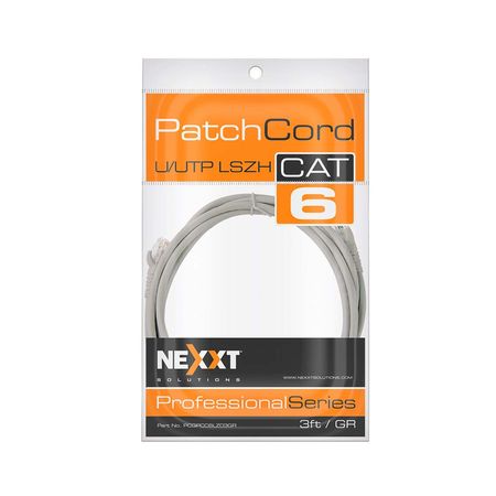 Cable De Red Nexxt Solutions Cat.6 U/Ftp Gris 90 Cm, Alta Velocidad Lszh Para Conexiones Seguras PCGPCC6LZ03GR