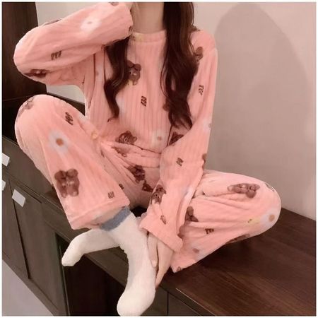 Pijama de Felpa 2 Piezas Kawaii Ositos Mujer Rosa Estándar