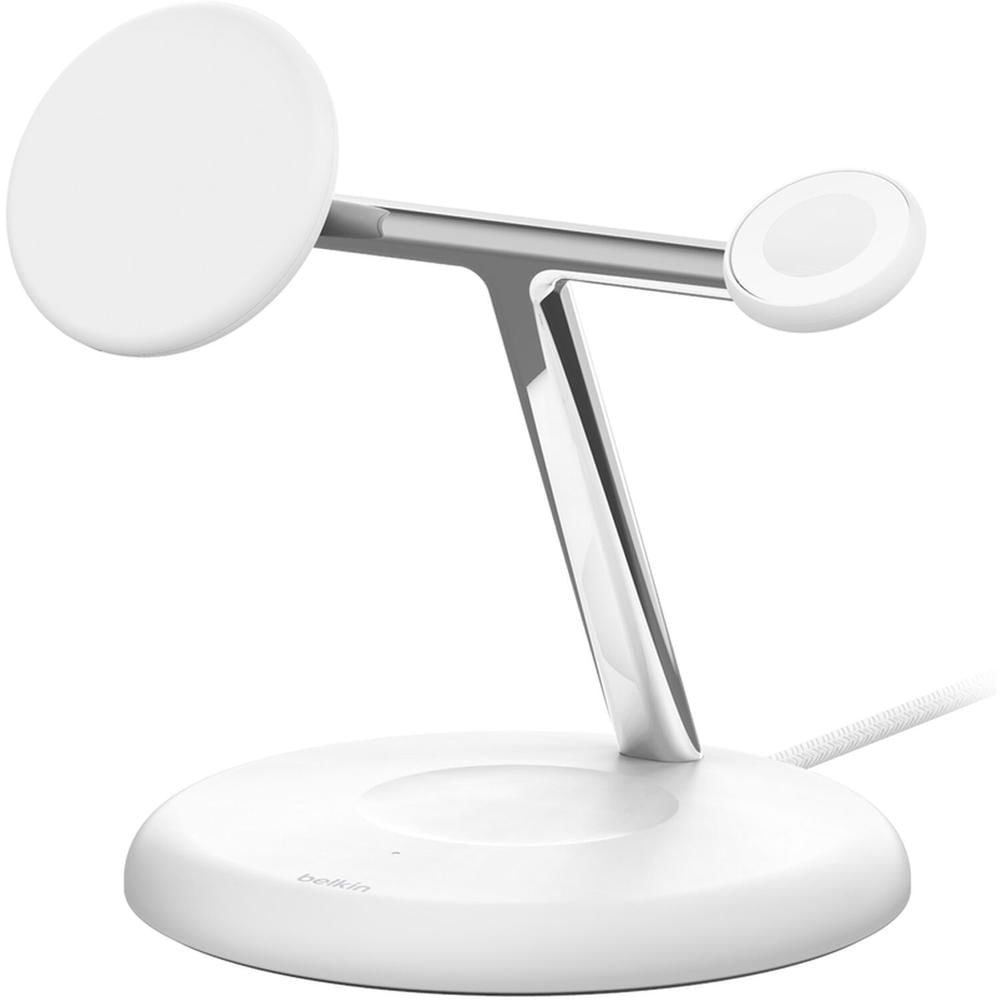 Soporte de Carga Inalámbrica Belkin BoostCharge Pro 3 en 1 Qi2 (Blanco) - Carga para iPhone, Apple W
