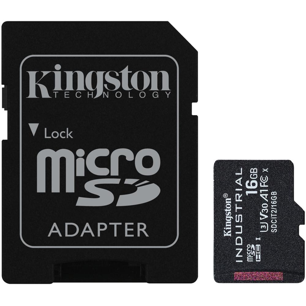 Tarjeta de Memoria Kingston 16GB Industrial UHS-I microSDHC con Adaptador SD - Velocidades de Lectur