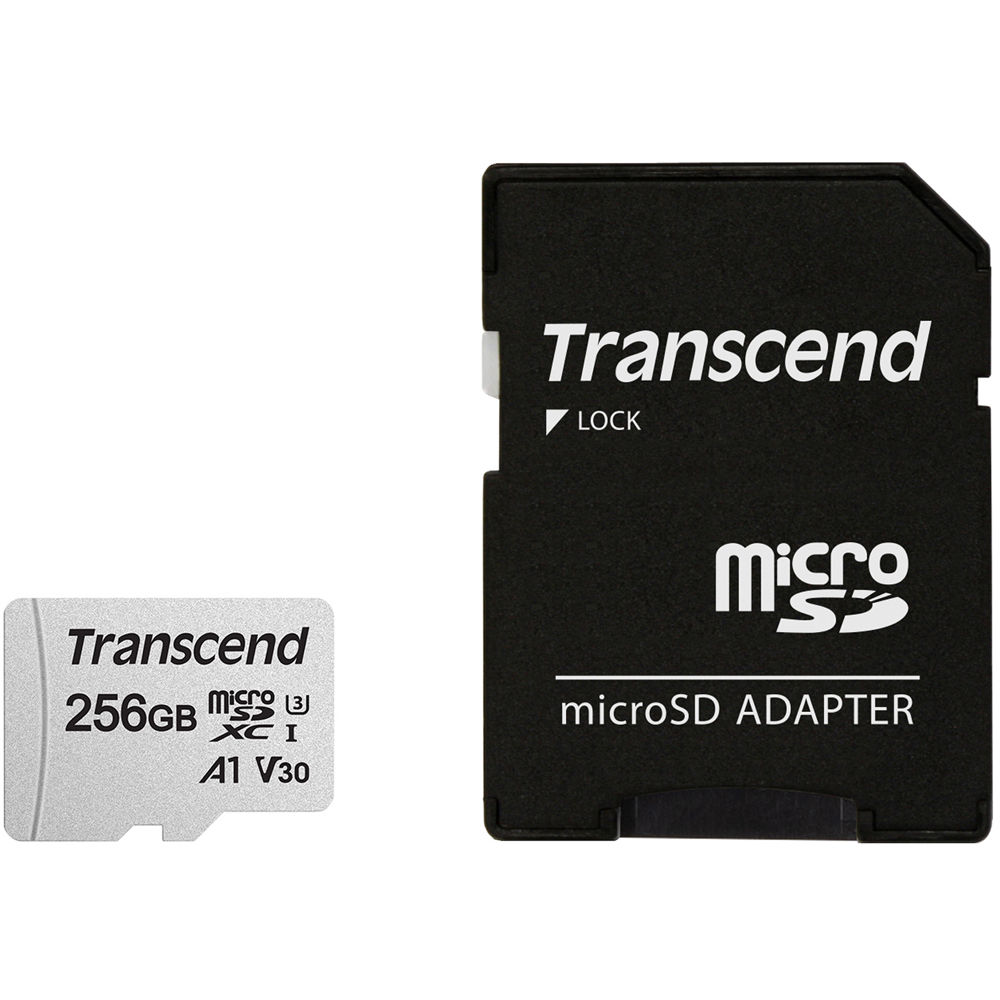 Tarjeta de Memoria Transcend 256GB 300S UHS-I microSDXC con Adaptador SD - A1, V30, U3, Clase 10, Ve