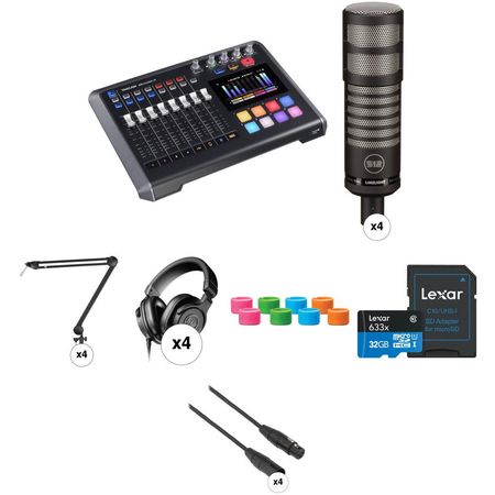 TASCAM Mixcast 4 Kit de Valor para Podcast de Cuatro Personas con Micrófonos Limelight, Brazos de So 1720391-REG