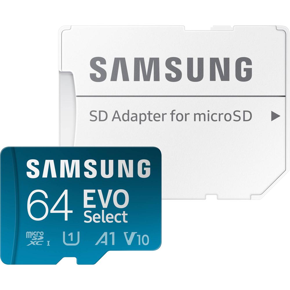 Tarjeta microSDXC Samsung 64GB EVO Select con Adaptador SD - UHS-I, A1, V10, Clase 10, Resistente al