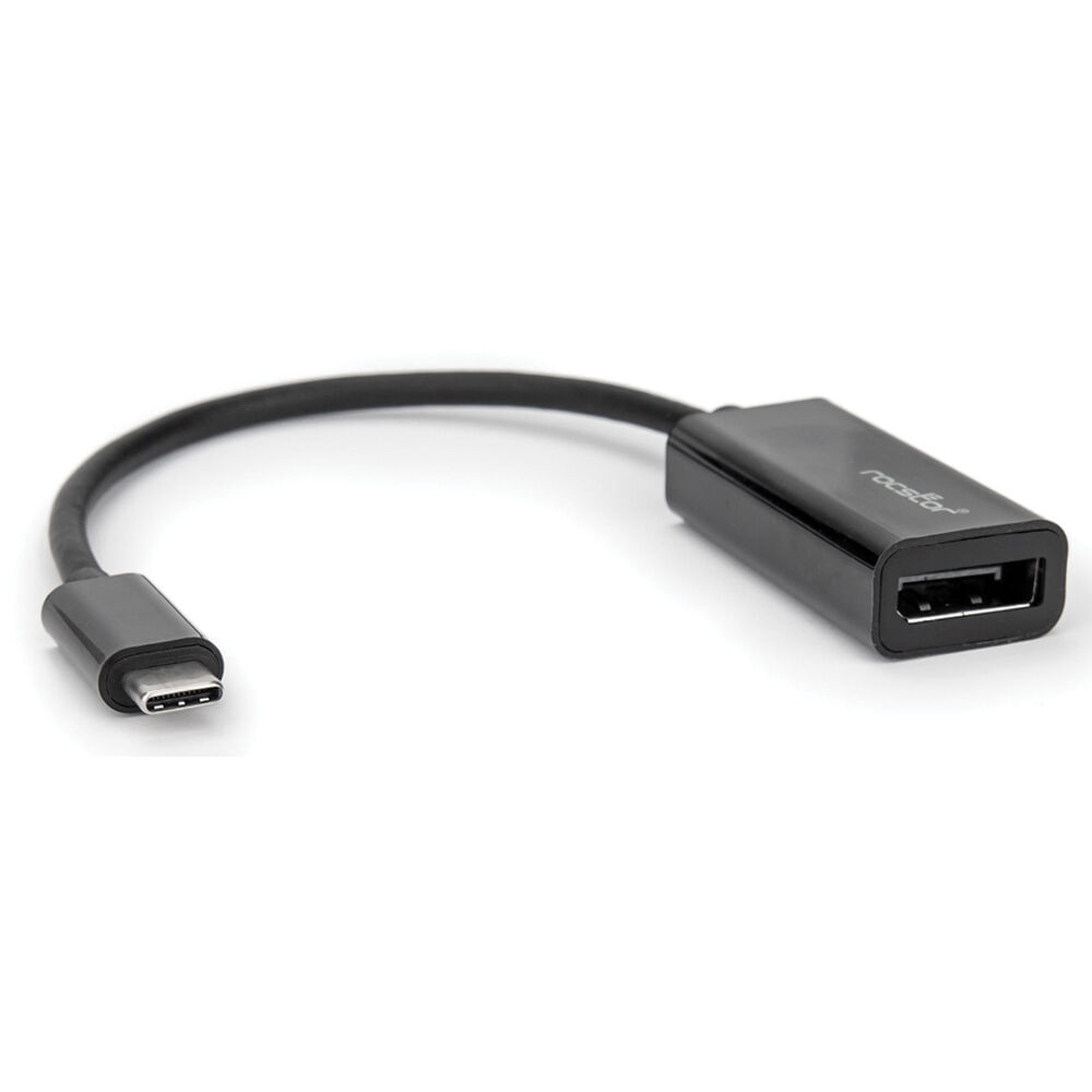 Adaptador Rocstor USB Tipo-C Macho a DisplayPort Hembra (15 cm, Negro) - Soporta Resolución hasta 19