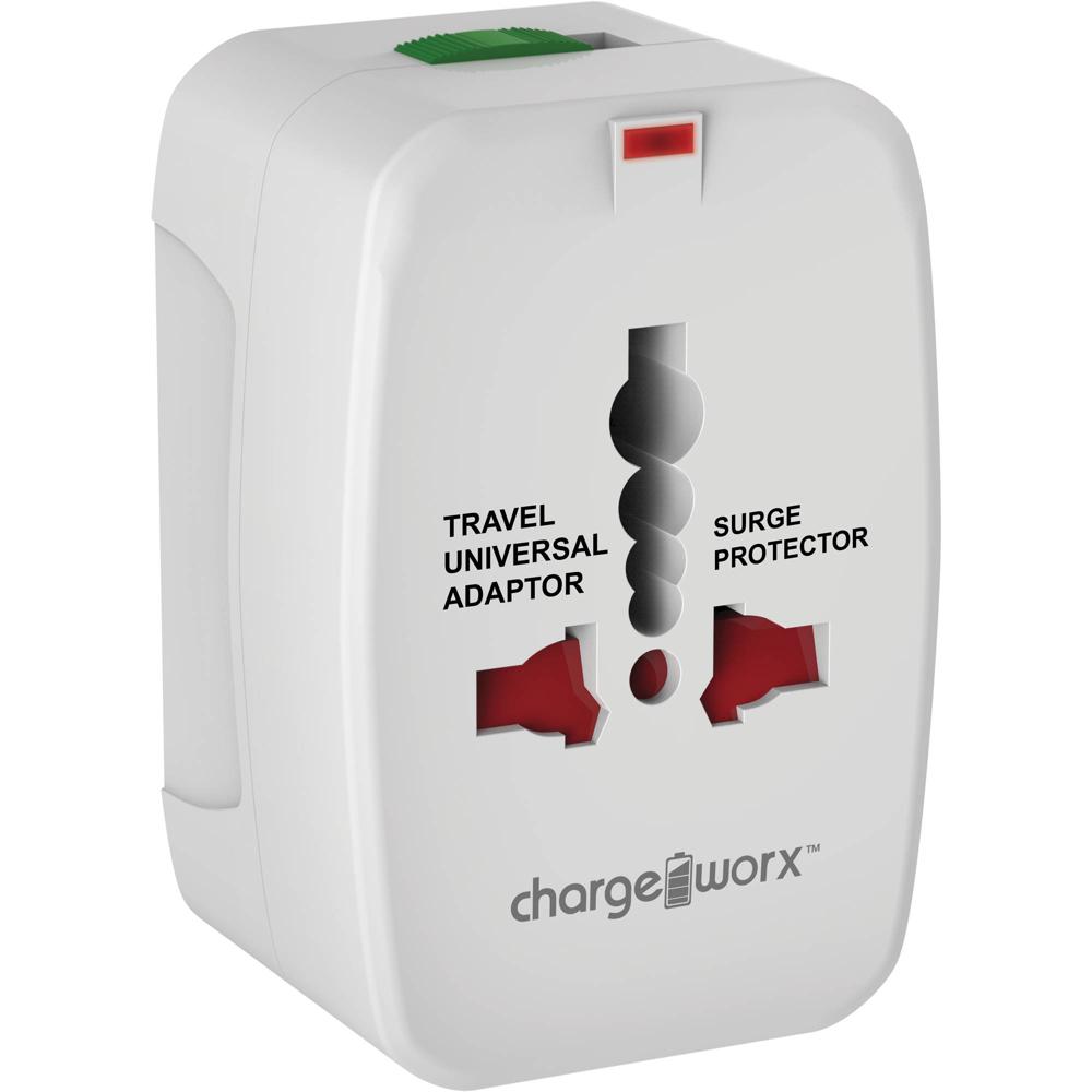 Adaptador de Potencia Internacional ChargeWorx: Conectores US, EU y UK, Protector contra Sobretensio