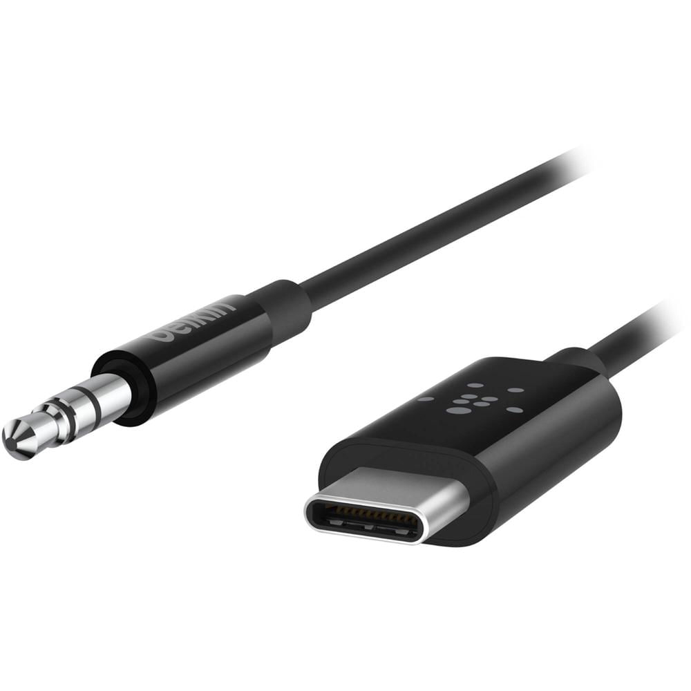 Cable de Audio Belkin USB-C a 3.5mm (3', Negro) - Conector TRS, Convertidor Digital a Analógico Inte