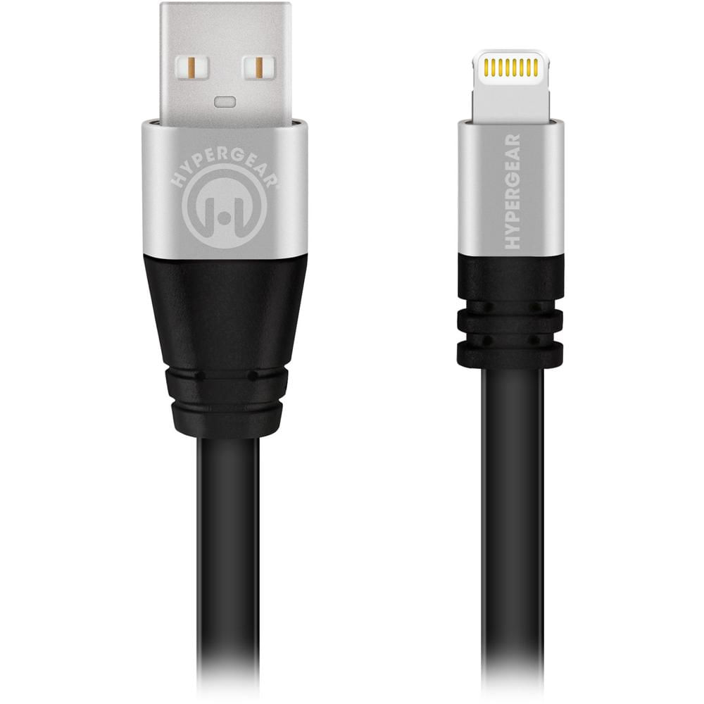 Cable USB Plano HyperGear Flexi MFi Lightning de Carga y Sincronización (6', Negro) - Conector Light