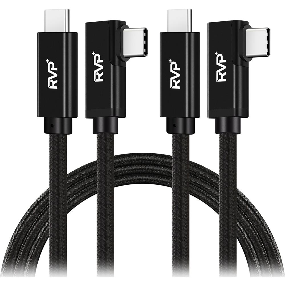 Cable RVP+ 9' USB-C 3.2 Gen 2x2 de Ángulo Recto (Negro, Paquete de 2) - Transferencia de Datos hasta