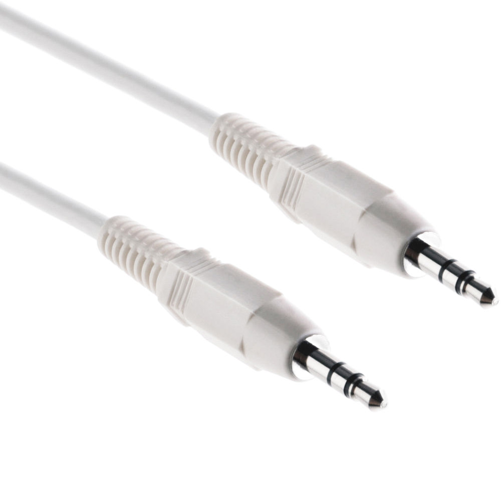 Cable Estéreo Mini Macho a Mini Macho Pearstone (Blanco, 3') - Ideal para Aplicaciones Auxiliares