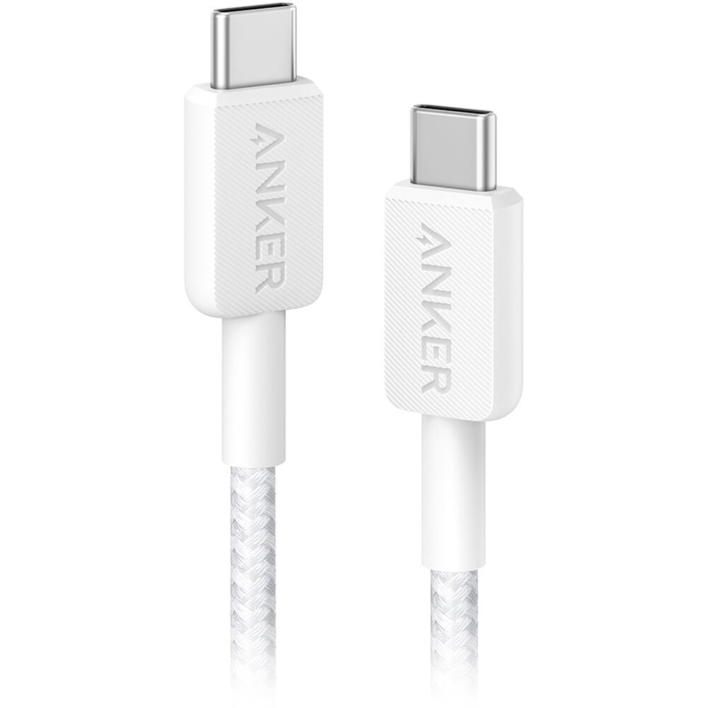 Cable USB-C Trenzado ANKER 322 (10', Blanco) - Soporte USB 2.0, Transferencia de Datos hasta 480 MB/