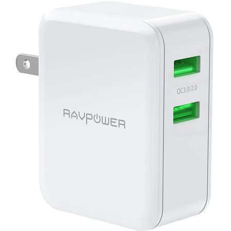 Cargador de Pared RAVPower Turbo 2 Puertos USB-A 36W con Soporte de Carga Rápida QC 2.0 y 3.0, Doble 1713819-REG