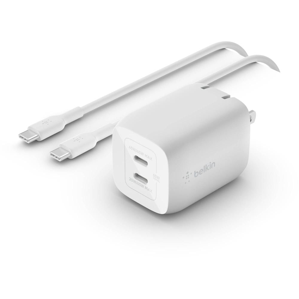 Cargador de Pared Belkin BoostCharge Pro Dual USB-C GaN con Cable USB-C - Potencia y Carga de Dispos