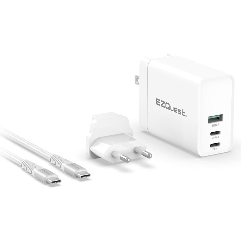 Cargador de Pared EZQuest UltimatePower 90W 3-Puertos GaN USB Type-C PD - Diseño Compacto, Salida Po