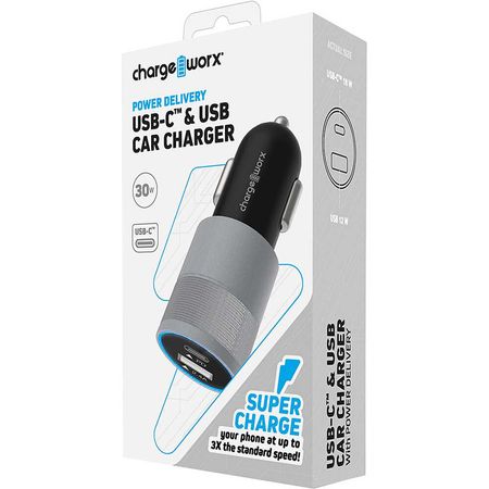 Cargador de Coche ChargeWorx Dual USB Type-C y USB Type-A 30W PD con 1 x Puerto USB Type-C PD de 18W 1695435-REG