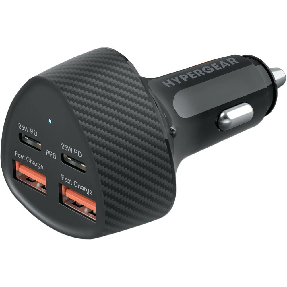 Cargador de Coche HyperGear SpeedBoost 50W con 4 Puertos USB-C/USB-A - Carga Rápida y Protección Int