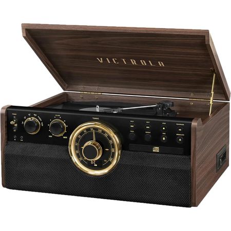 Victrola The Empire 6-en-1 Sistema de Audio con Tocadiscos Manual de Tres Velocidades (Espresso) 1740919-REG