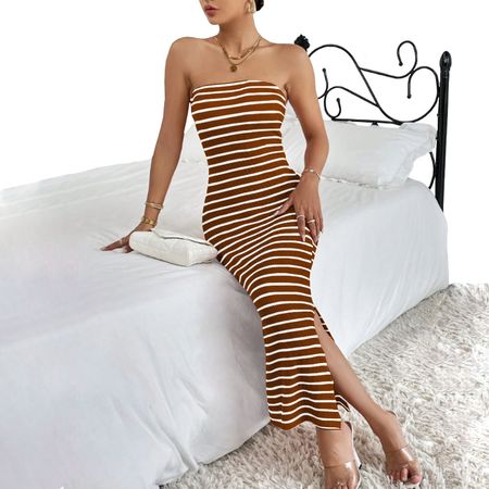 Vestido Casual Hilo Nacional Rayas 359G- 22 Color Caramelo Talla M