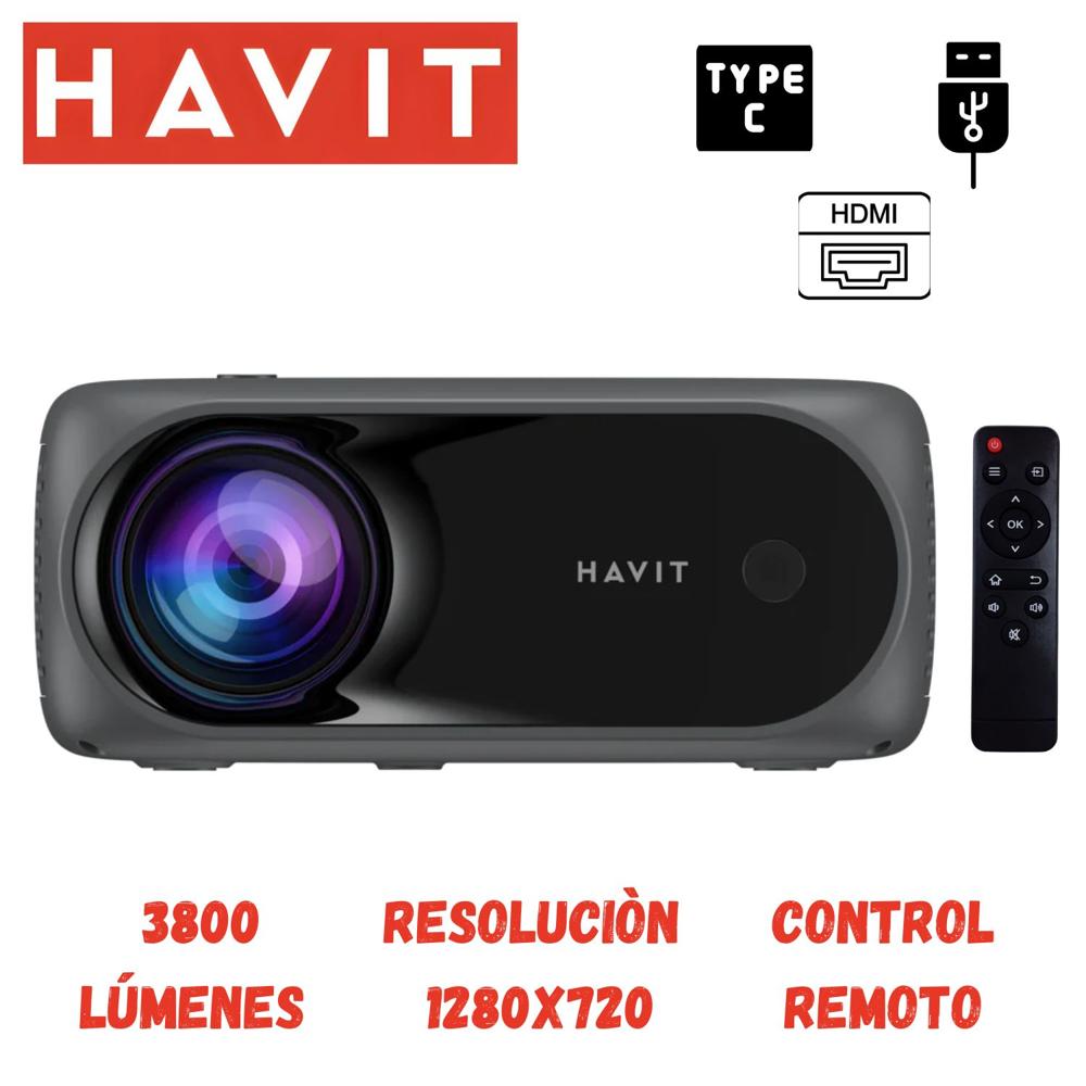 Proyector compacto Havit PJ221 Resolución 1280 x 720 píxeles, 3800 Lumens – Negro