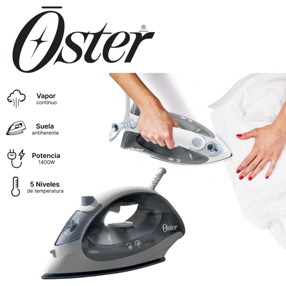 PLANCHA DE VAPOR OSTER SUELA CERÁMICA COLOR GRIS MOD GCSTBS5001-053