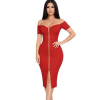 Vestido Cierre Manga Corta Rib Grueso Tic201-20 Color Rojo
