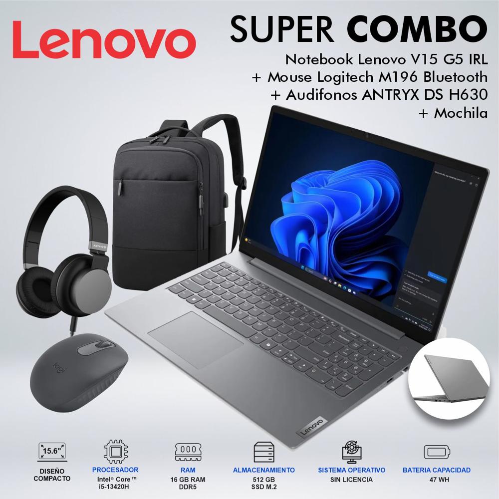 LAPTOP LENOVO V15 G5 IRL INTEL CORE i5-13420H MEMORIA 16GB DDR5 DISCO 512GB SSD M2 83GW005JLDCDSPE