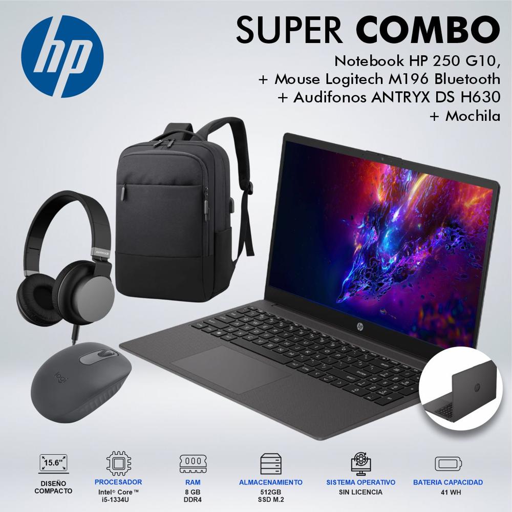 LAPTOP HP 250 G10 INTEL CORE i5 1334U  MEMORIA 8GB DISCO 512GB SSD M2 B5UU9ATABMCDSPE
