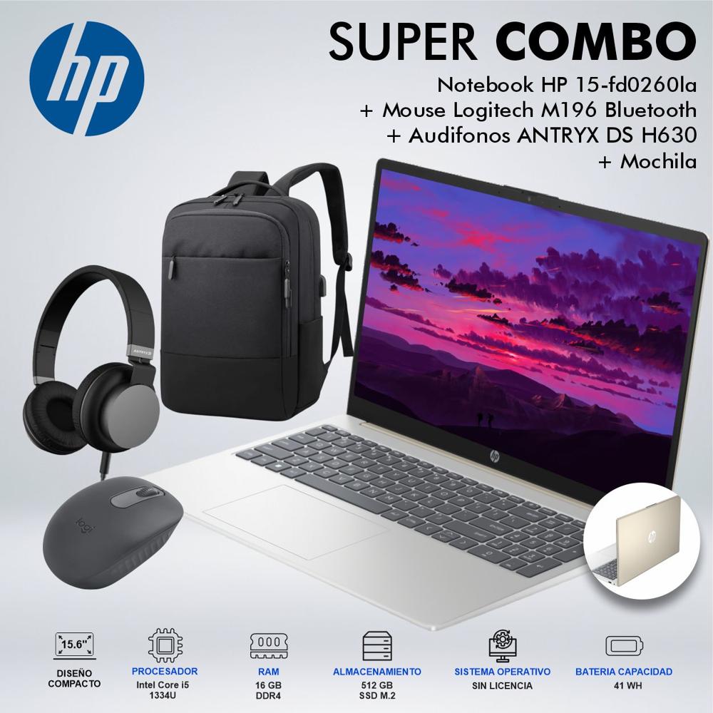 LAPTOP HP 15-FD0260LA INTEL CORE I5 1334U MEMORIA 16GB DDR4 DISCO 512GB SSD M2 B9TX9LAABMCDSPE