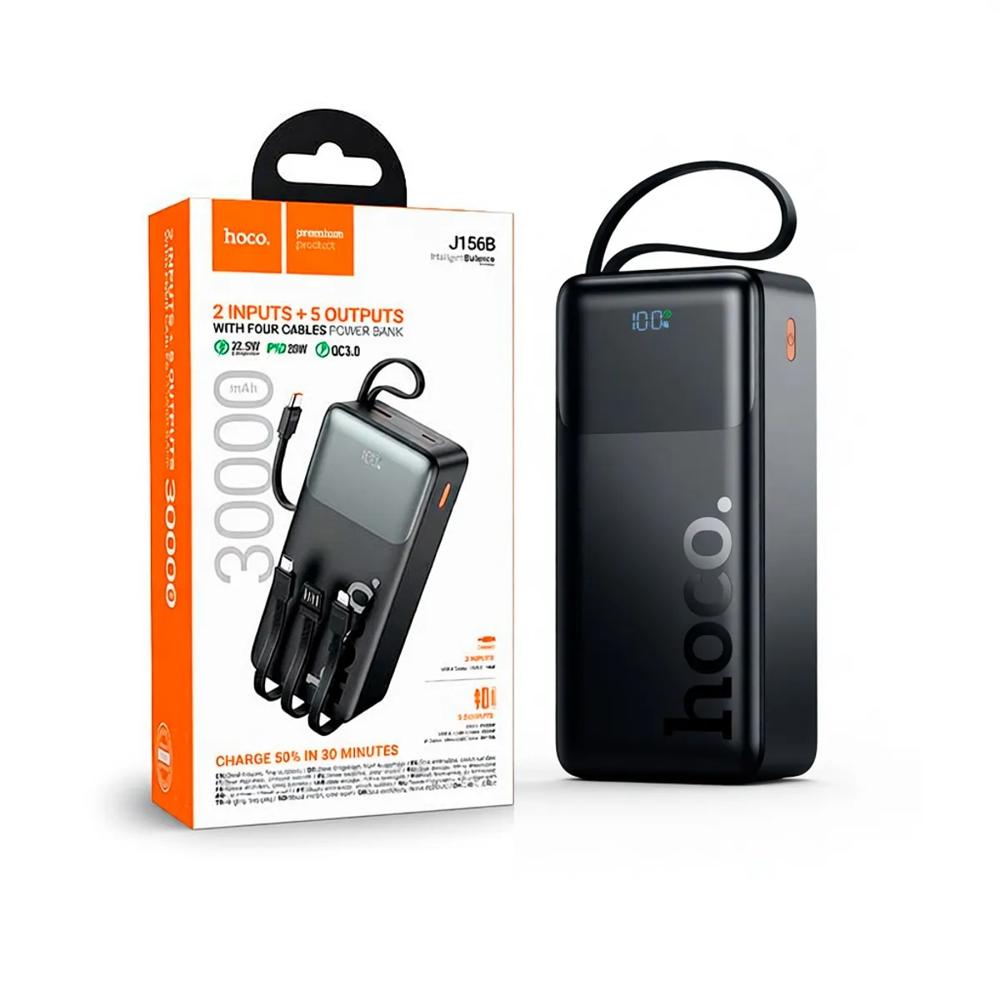 Power Bank Hoco Cables Integrado 30000 Carga Rapida 22.5W j156b - Negro