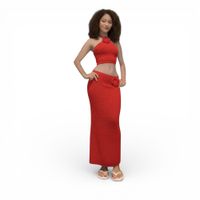 Conjunto Mujer Hilo Top Falda 359-28 Color Rojo