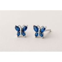 Arete Farfalla Mariposa con Cristales Azules Plateado Talla única