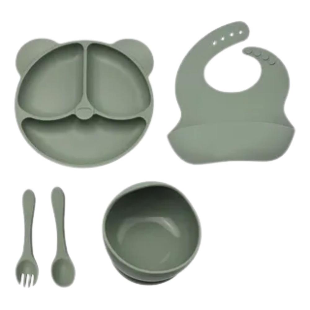 SET O KIT DE ALIMENTACIÓN DE SILICONA PARA BEBES 5 PIEZAS VERDE
