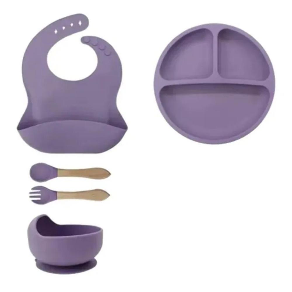 SET O KIT DE ALIMENTACIÓN DE SILICONA PARA BEBES 5 PIEZAS LILA
