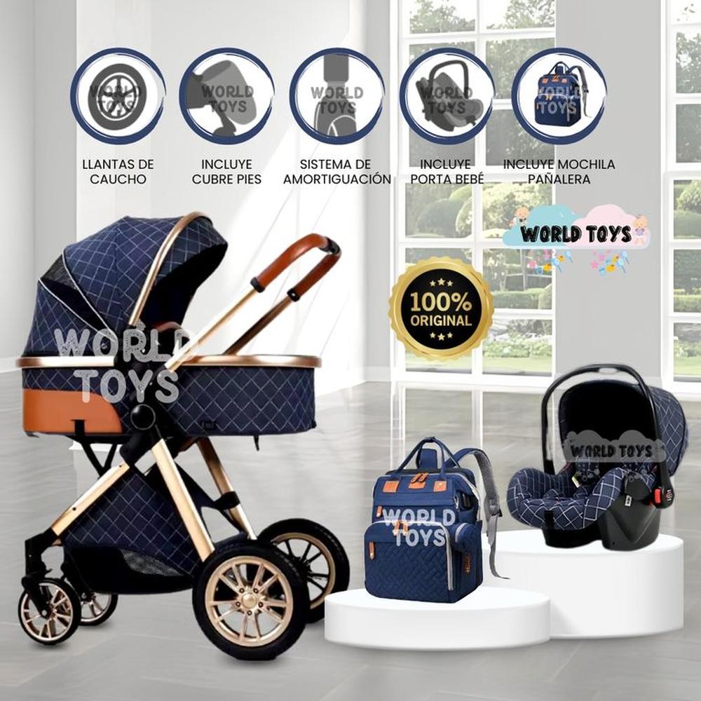 Coche Moisés de Lujo 4 en 1 MADRID Con Portabebé Blue