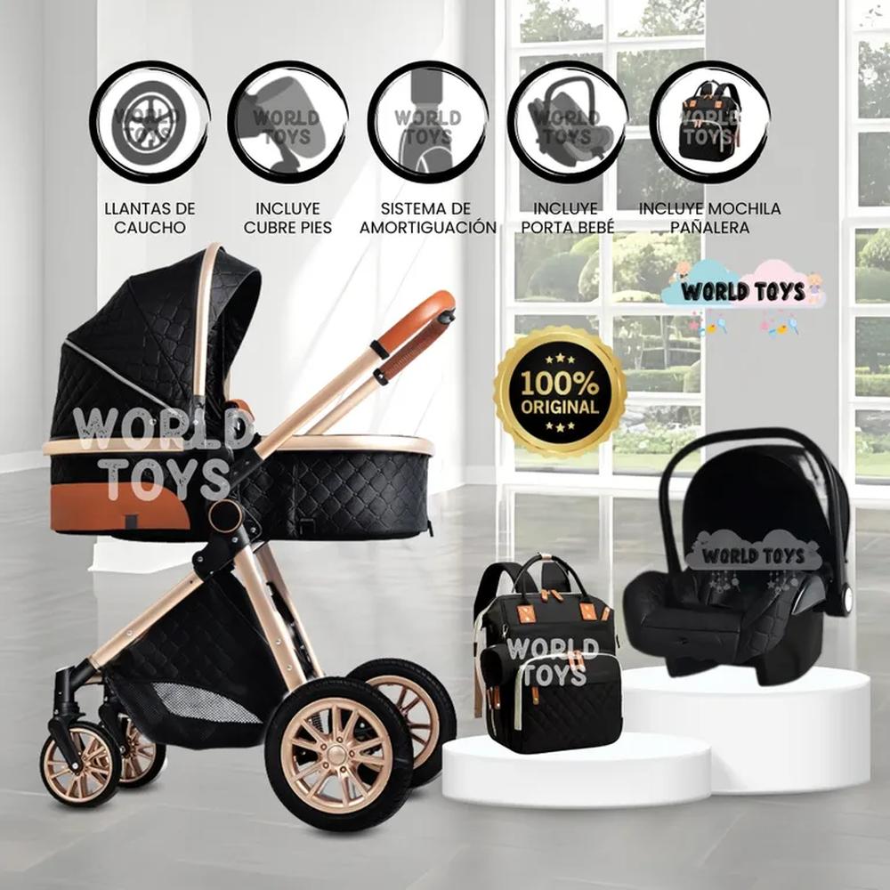 Coche Moisés de Lujo 4 en 1 MADRID Con Portabebé Black
