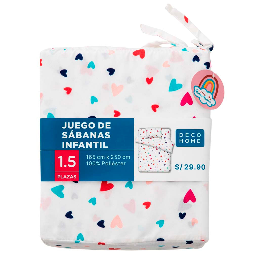 Juego Sábanas Infantil Rainbow 1.5 Plazas Corazones DECO HOME