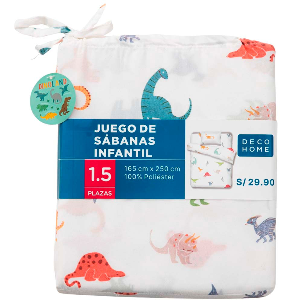 Juego Sábanas Infantil Dinoland 1.5 Plazas Blanco DECO HOME