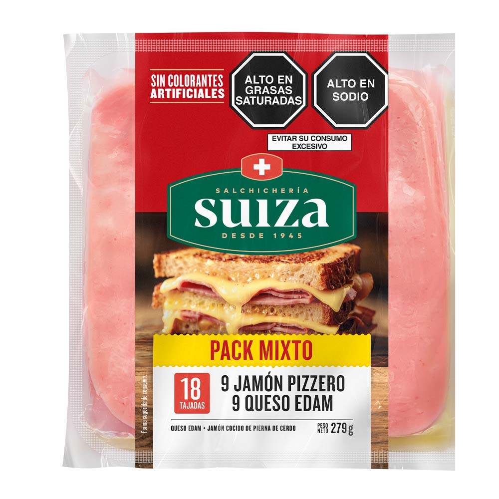 Pack Mixto Jamón Pizzero S. SUIZA + Queso Edam Paquete 279g