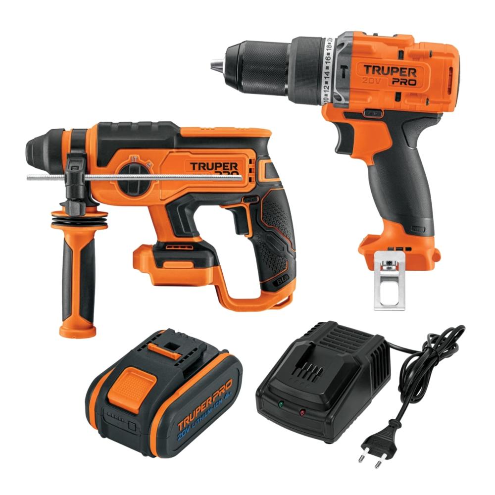 Combo Rotomartillo + Taladro Percutor + 1bat 4ah Truper 103264-103248-103009-12336