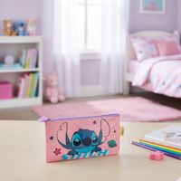 Cartuchera Plastificada de Stitch Rosado Escarchado