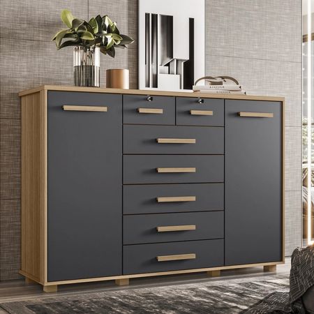 Cómoda con Llave más Colgador Katia Marrón y Negro RR MUEBLES