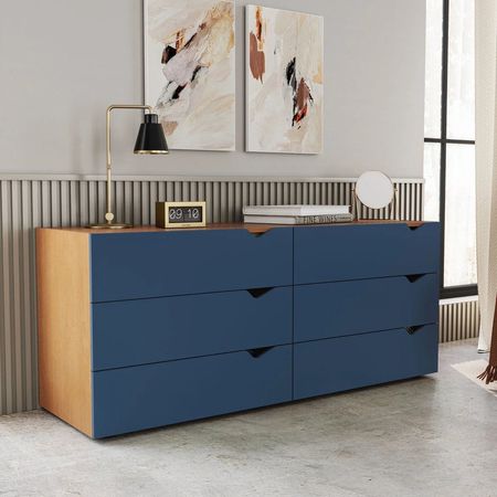 Cómoda Moderno Sam 8 Cajones Marrón y Azul RR MUEBLES